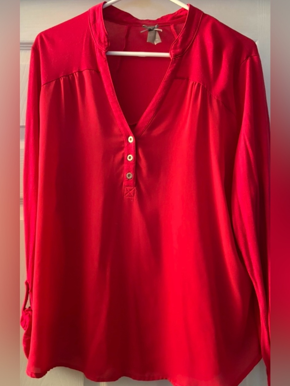 Women's Vanity Red Long-Sleeve Henley Blouse
